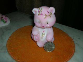 Fenton Art Glass Hp Pink White Glossy Bear Figurine 100 Years 39.  95 Or Bo