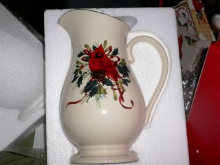 Lenox Winter Greetings Pitcher 10.  75 " Red Cardinal Gold Accents