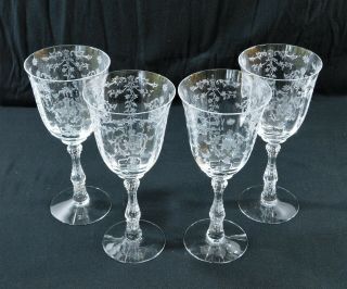 1930’s Fostoria Crystal - Navarre Clear – 7 - 3/4” Water / Wine Goblet Set Of 4