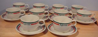10 Lubiana Poland " Espresso " Cups & Saucers Demitasse Green/red/white