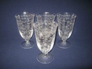 Four (4) Fostoria Navarre 5 7/8 " Crystal Clear Glass Iced Tea Glasses/goblets