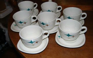 Syracuse China Trend Atomic Jubilee Retro China - 7 Cups And Saucers