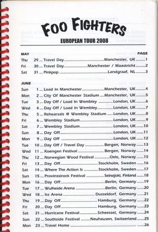 FOO FIGHTERS - 2008 - TOUR - ITINERARY 2