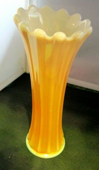 Scarce Westmorland Corinth Carnival Glass 9 1/2 " Vase Marigold Over Milk Glass