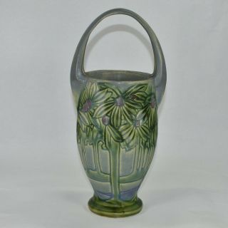 Vintage Roseville Pottery Vista Blue And Green Arts And Crafts Basket 261 - 12