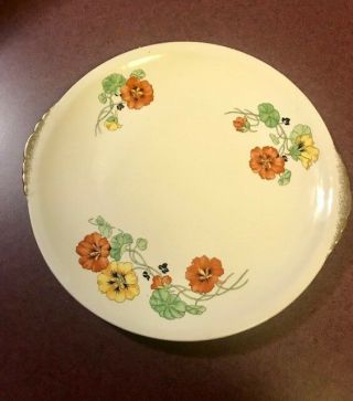 Paden City Nasturtium 10 " Handled Cake Dinner Plate Orange Yellow Flowers
