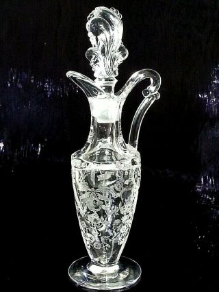 Heisey Orchid Etched Glass Footed Cruet With Stopper Vintage