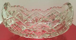 Vtg Antique Cut Crystal Glass Oval Candy Serving Bowl Dish Serrated Edges Stars 2