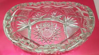 Vtg Antique Cut Crystal Glass Oval Candy Serving Bowl Dish Serrated Edges Stars 3