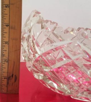 Vtg Antique Cut Crystal Glass Oval Candy Serving Bowl Dish Serrated Edges Stars 4