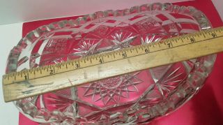 Vtg Antique Cut Crystal Glass Oval Candy Serving Bowl Dish Serrated Edges Stars 5