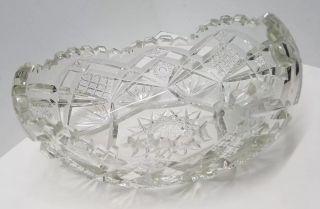 Vtg Antique Cut Crystal Glass Oval Candy Serving Bowl Dish Serrated Edges Stars 8