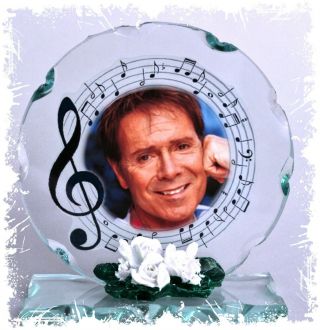 Cliff Richard Photo Cut Glass Round Frame Plaque Special Limited Edition 7