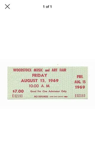 1969 Woodstock Festival Rare $7 " Advance " Ticket Authentic