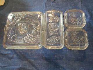 Vintage Refrigerator Dish Clear Glass Federal Set Of 4