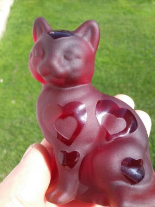Fenton Art Glass Cat Ruby Red With Hearts