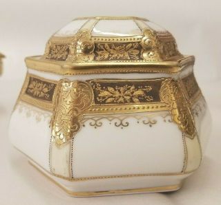 Nippon RC Morimura Moriage 24k Gold Hand Painted Porcelain Vanity Dresser Set 3