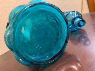 Vintage Empoli Italian Glass Blue Turquoise Decanter Genie Bottle Scroll Design 6