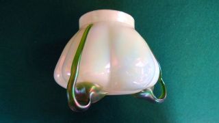 " Loetz " Lobed Iridescent Art Glass Vase,  With Green Glass Teardrops
