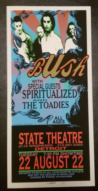Mark Arminski Signed Poster Bush With Spritualized And The Todies 8.  22.  95 Mi