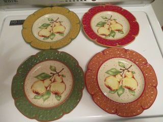 Complete Set Of 4 - Princess House Tremezzo Salad Luncheion Plates - Pears -