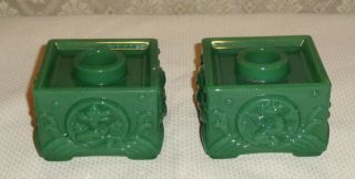 Pair Vintage Imperial Glass Cathay Jade Shen Candleholders Dragon Oriental 1980s