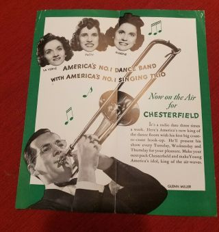 Glenn Miller - The Andrews Sisters 1939 Promotional Flyer Chesterfield Cigarette