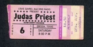 1981 Judas Priest Concert Ticket Stub Odessa Texas World Wide Blitz Tour