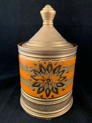 Vintage Rosenthal Netter Pottery Ceramic Lidded Jar Canister Gold Orange Italy