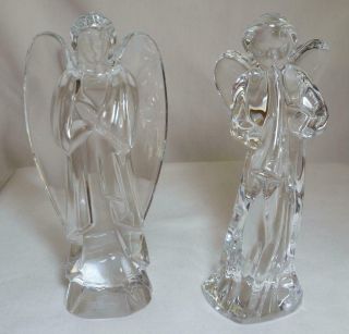 2 Baccarat Crystal Nativity Angels Trumpet Horn Angel & Crossed Arms Standing