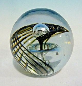 Vintage Signed Eric Kvarnes Studio Art Glass Paperweight - 5/81 - Blue Swirl