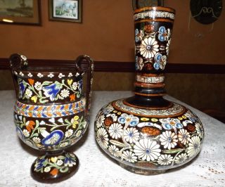Antique Swiss Thoune Majolica Two Handled Vase And Larger Vase