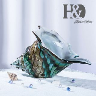 Hand Blown Glass Murano Art Style Seashell Conch Sculpture Multi - Color Home Gift