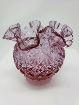 Vintage Fenton Art Glass Rose Pink Crimped Ruffled 4 " Vase