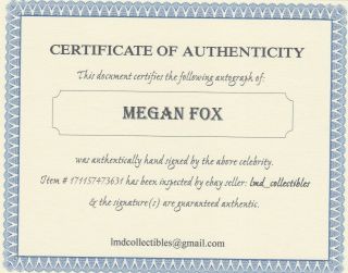 Autographed Megan Fox signed 8 x 10 photo Transformers,  Jennifer ' s Body 2