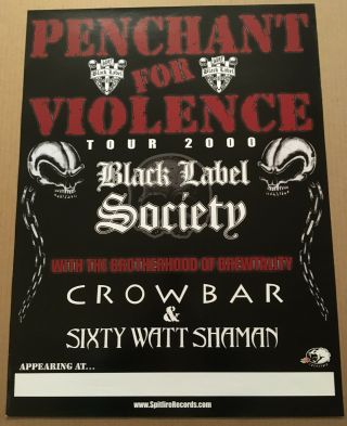 Zakk Wylde Black Label Society & Crowbar Rare Promo Tour Poster Of 2000 Cd 18x24