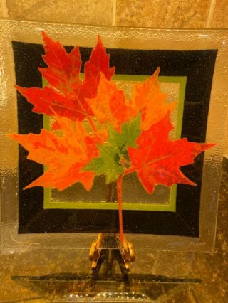 Peggy Karr Fused Glass 10” Maple Leaves Plate