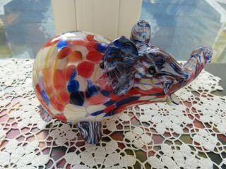 Vintage Hand Blown Murano Italy Art Glass Baby Elephant Figurine Colorful Hollow