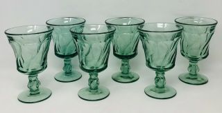 Set Of 6 Fostoria Jamestown 8 Oz Green Swirl Heavy Footed Water Glass Goblets