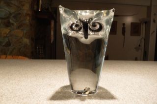 Vintage Clear Art Crystal Owl,  Very Heavy