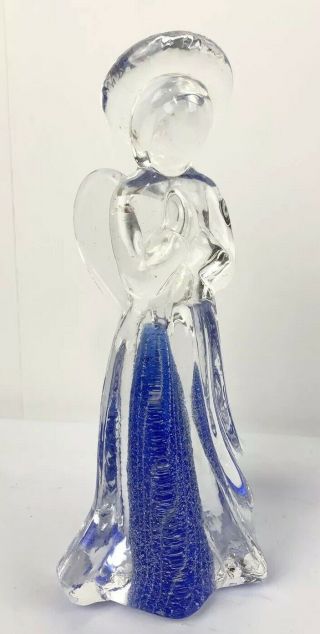 Vintage Murano Art Glass Praying Angel Cobalt Blue Silver Aventurine Italy Made