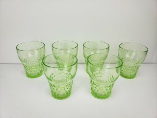 Vintage Green 4 " Depression Glass Juice Tumblers Set Of 6