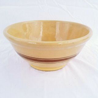 Vintage Yellow Ware Stoneware Mixing Bowl Brown Band Stripe 12 " Large Beehive