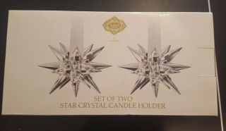 Shannon Crystal By Godinger Set Of 2 Star Candle Stick Holders Nib 15628