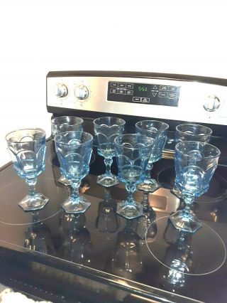 Set Of 8 Vintage Fostoria Light Blue Glass 7.  25 " Wine/water Goblets Virginia
