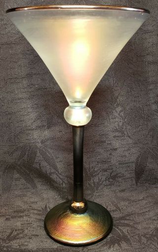 Art Glass Rick Strini Luster Iridescent Martini Glass 9 "