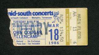 1986 John Cougar Mellencamp Concert Ticket Stub Memphis Scarecrow Tour
