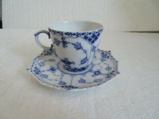 Royal Copenhagen Blue Fluted Full Lace Demitasse Cup And Saucer Set