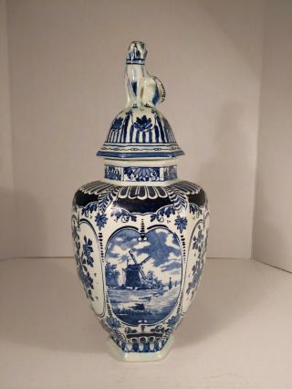 Delft Blue Boch Lidded Ginger Jar/urn/vase For Royal Sphinx 1950