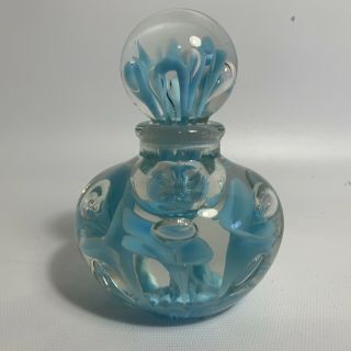 Vintage St.  Clair Blown Glass Sky Blue Perfume Bottle Paperweight Flowers